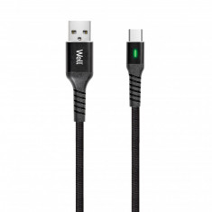 Cablu USB 2.0 A tata - USB-C, 1m, indicator incarcare, negru, Well