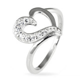 Inel argint - inimă asimetrică, o jumătate cu zirconiu - Marime inel: 63