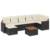 Set mobilier de gradina cu perne, 8 piese, negru, poliratan