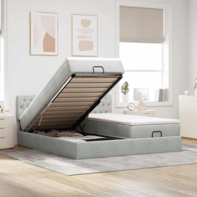 vidaXL Cadru de pat otoman cu saltele Gri deschis 180x200cm catifea 3312092 foto