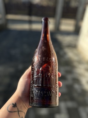 Sticlă veche de bere pentru colecție ~ Nicolae Basilescu Bucurescii Noui (Bucuresci Noi) foto