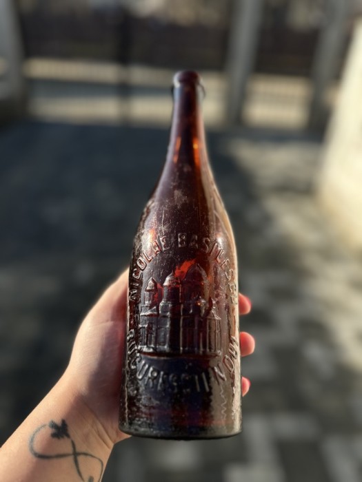 Sticlă veche de bere pentru colecție ~ Nicolae Basilescu Bucurescii Noui (Bucuresci Noi)