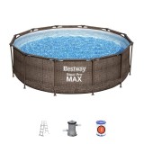 Piscina supraterana Bestway Steel Pro MAX 366x100 cm, ratan, cu filtru si scara