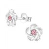Cercei Argint 925 cu Cristale Swarovski Light Rose, Floare 7mm, Sistem &Icirc;nchidere Șurub, Cutie Cadou