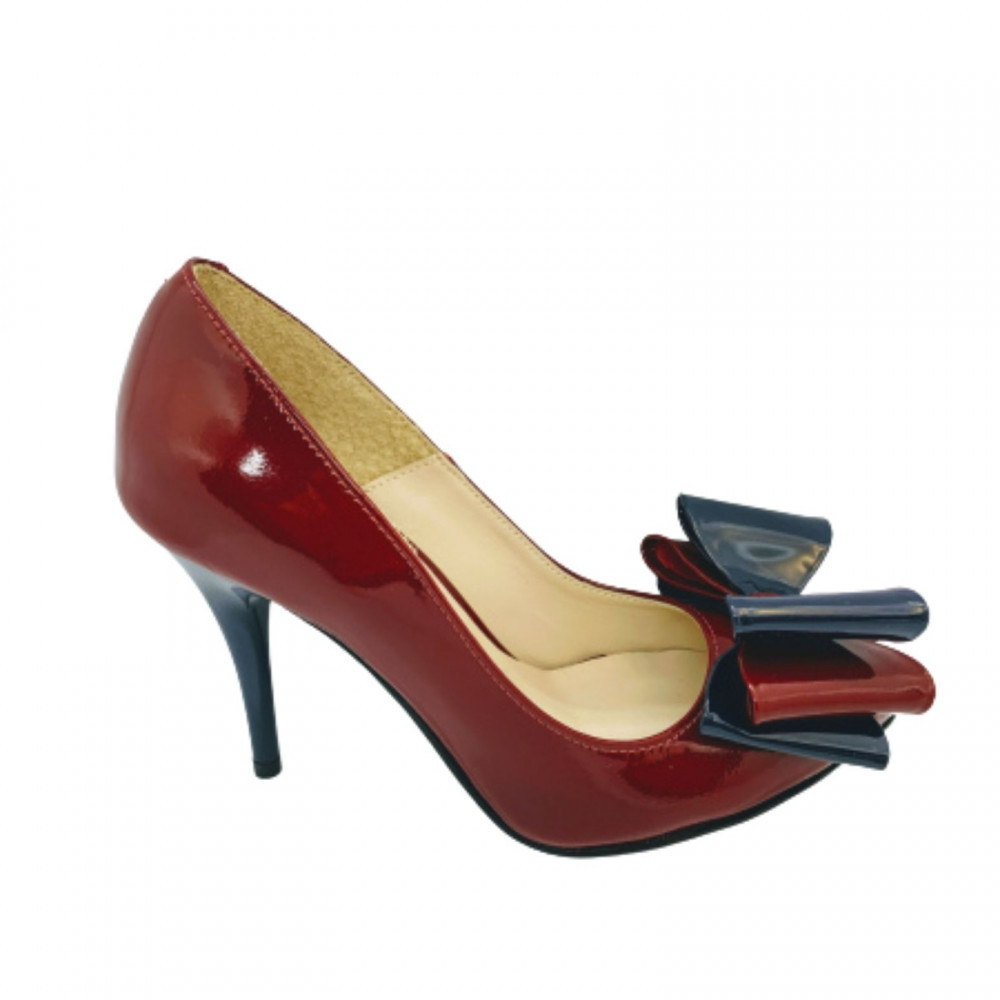 Pantofi stiletto din piele lac accesorizati cu funde supradimensionate,  Diane Marie, 34 - 36, Multicolor | Okazii.ro