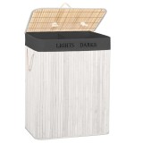 Cos pentru rufe din bambus, pliabil, cu 2 compartimente, volum 105 L, 63x52x33 cm, alb si gri inchis Household NewTrend
