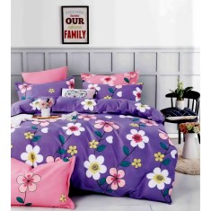 Lenjerie de pat pentru o persoana cu husa de perna patrata, Raja, bumbac mercerizat, multicolor