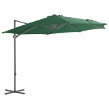 Umbrelă suspendată cu st&acirc;lp din oțel, verde, 300 cm, vidaXL