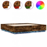 Cumpara ieftin Cadru de pat cu LED stejar fumuriu 200x200cm lemn prelucrat