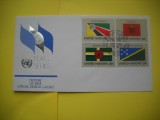 HOPCT PLIC FDC S NR 176 UNICEF ONU NATIUNILE UNITE-NEW YORK 1982 SUA-DRAPEL MOZAMBIC/ALBANIA/DOMINICANA/INSULELE SOLOMON