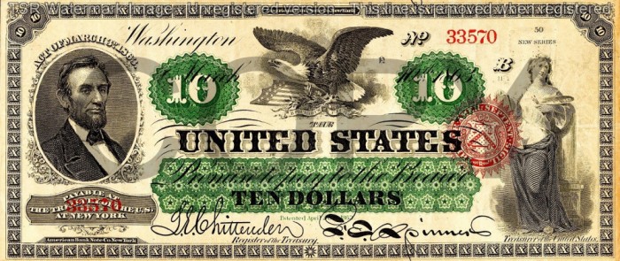 10 dolari 1863 Reproducere Bancnota USD