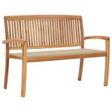 vidaXL Bancă de grădină stivuibilă cu pernă, 128,5 cm, lemn masiv tec