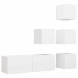 Cumpara ieftin Set dulapuri TV, 5 piese, alb, lemn prelucrat