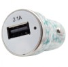 Incarcator auto Trendz Bullet Ditsy Floral, 2.1 A, port USB + cablu USB / Lightning, verde cu flori albe