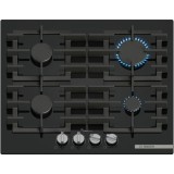 Plita incorporabila Bosch PPP6A6I40, Gaz, 4 arzatoare, Flame select, Gratar fonta, 60 cm, Sticla (Negru)