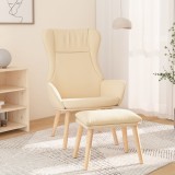 Cumpara ieftin Scaun de relaxare cu taburet, crem, textil