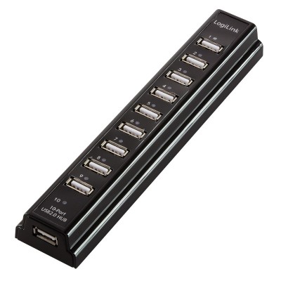 HUB extern LOGILINK, porturi USB: USB 2.0 x 10, conectare prin USB 2.0, alimentare retea 220 V, negru, &amp;quot;UA0096&amp;quot; (timbru verde 0.8 lei) foto