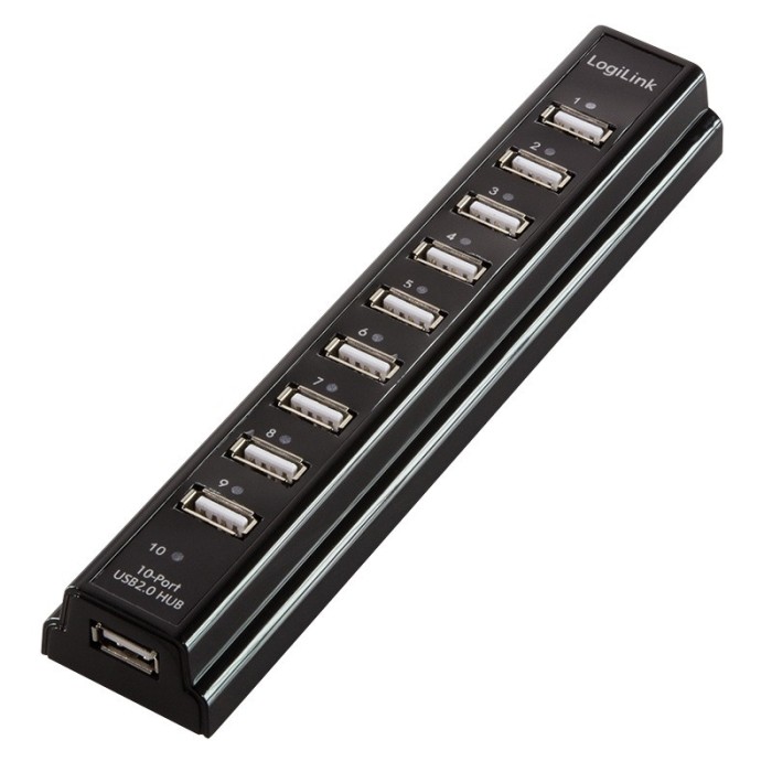 HUB extern LOGILINK, porturi USB: USB 2.0 x 10, conectare prin USB 2.0, alimentare retea 220 V, negru, &quot;UA0096&quot; (timbru verde 0.8 lei)