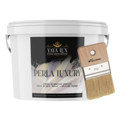 Vopsea Decorativa Perla Luxury cu Fulgi Perlati Verde Fistic 2,5L, Pensula 70mm foto