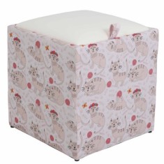 TABURET BOX - PRINT - CORP PISICI ROZ/CAPAC IMITATIE PIELE DIVERSE CULORI - Crem 21834