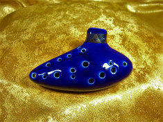 Ocarina profesionala 16 gauri albastru cobalt colectie, cadou, vintage foto