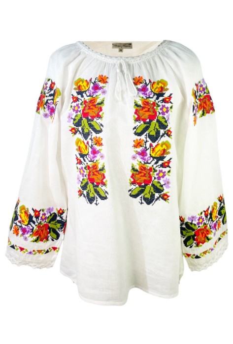 Bluza casual dama RFN 2, marime L, alb/portocaliu caisa