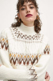Medicine pulover femei, culoarea bej, cu turtleneck
