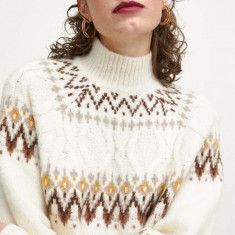 Medicine pulover femei, culoarea bej, cu turtleneck