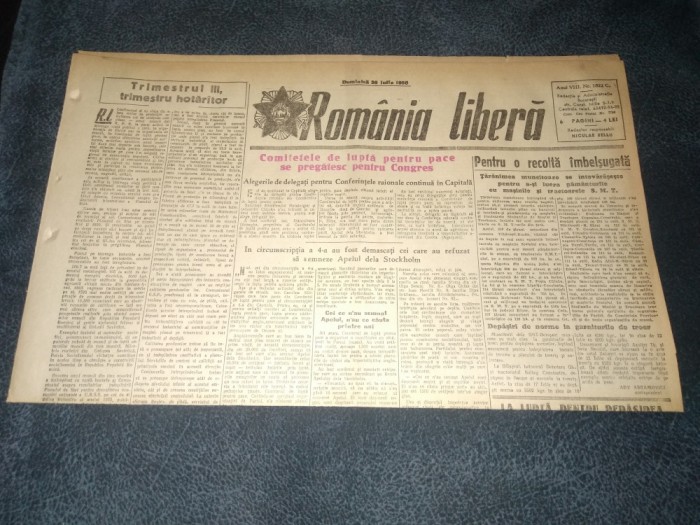 ZIARUL ROMANIA LIBERA 30 IULIE 1950