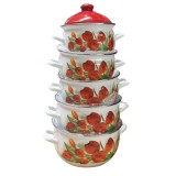 Set 10 piese Cratite Emailate cu Capace Savasan 2.2-6l model Lalele
