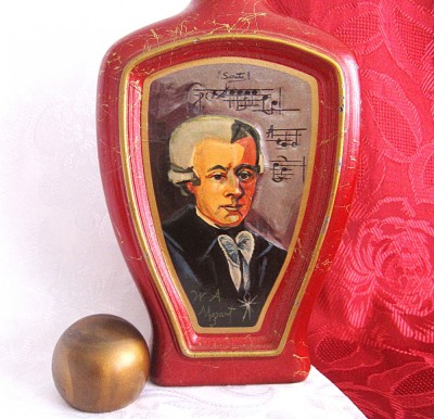 DECANTOR VINTAGE STICLA DE COLECTIE BOURBON WHISKEY JIM BEAM 1970 DECOR MOZART foto