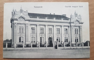 F704- Timisoara veche anii 1900- Posta Mare-Banca maghiara Carte postala 14/9 cm foto