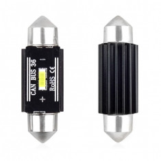 Set 2 becuri auto Amio LED UltraBright, C5W SV8.5-8, 1 SMD 1860, 3.1W, 36mm, Canbus, 12-24V, leduri alb sofit Festoon