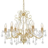 VidaXL Candelabru cu mărgele de cristal, auriu, rotund, 6 x E14