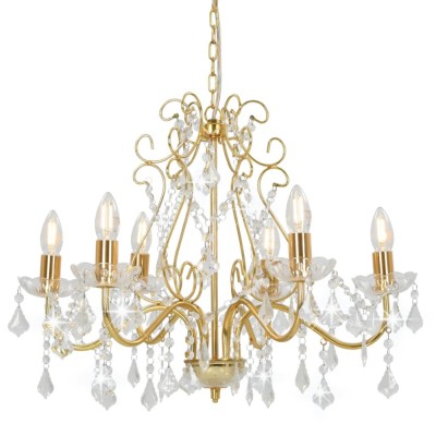 Candelabru cu mărgele de cristal, auriu, rotund, 6 x E14 foto