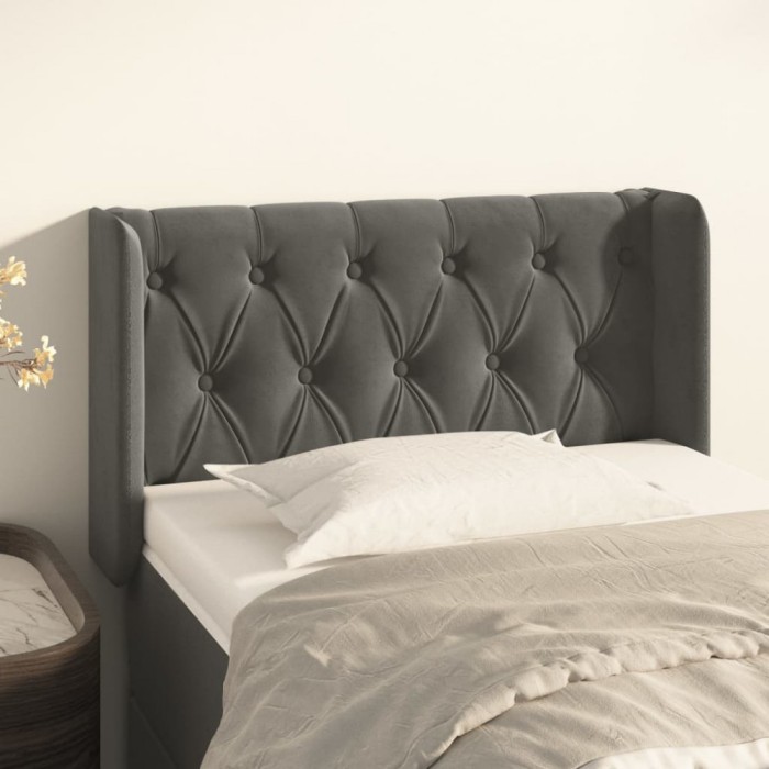 vidaXL Tăblie de pat cu aripioare gri &icirc;nchis 83x16x78/88 cm catifea 3119135