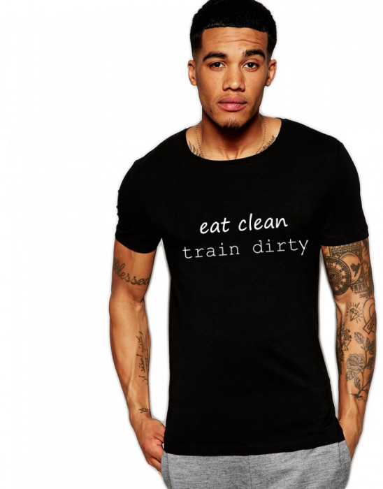 Tricou negru barbati - Eat Clean Train Dirty - M