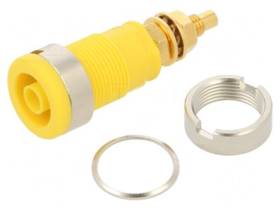 Conector banană 4mm soclu 32A 1kVDC galben aurit &amp;icirc;nşurubare foto