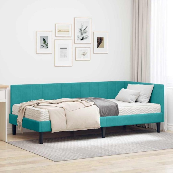 vidaXL Cadru de pat colțar cu saltea Turcoaz 100 x 200 cm Catifea 3393916