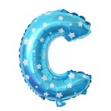 Balon folie metalizata litera c, flippy, 40 cm, cu imprimeu stelute, umflati cu heliu sau aer, ambalaj individual, pai inclus, albastru