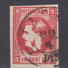 ROMANIA 1868 LP 24 CAROL I CU FAVORITI VALOAREA 18 BANI ROSU STAMPILAT