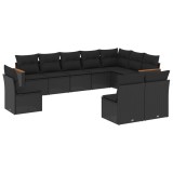 Cumpara ieftin Set canapele de gradina cu perne, 10 piese, negru, poliratan