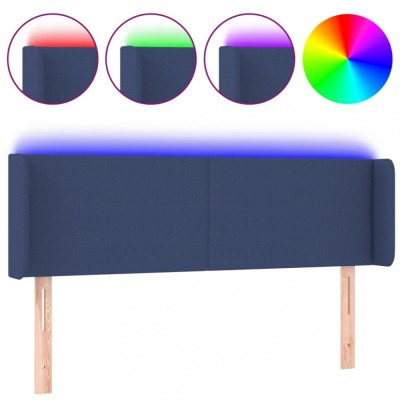 Tablie de pat cu LED, albastru, 147x16x78/88 cm, textil foto