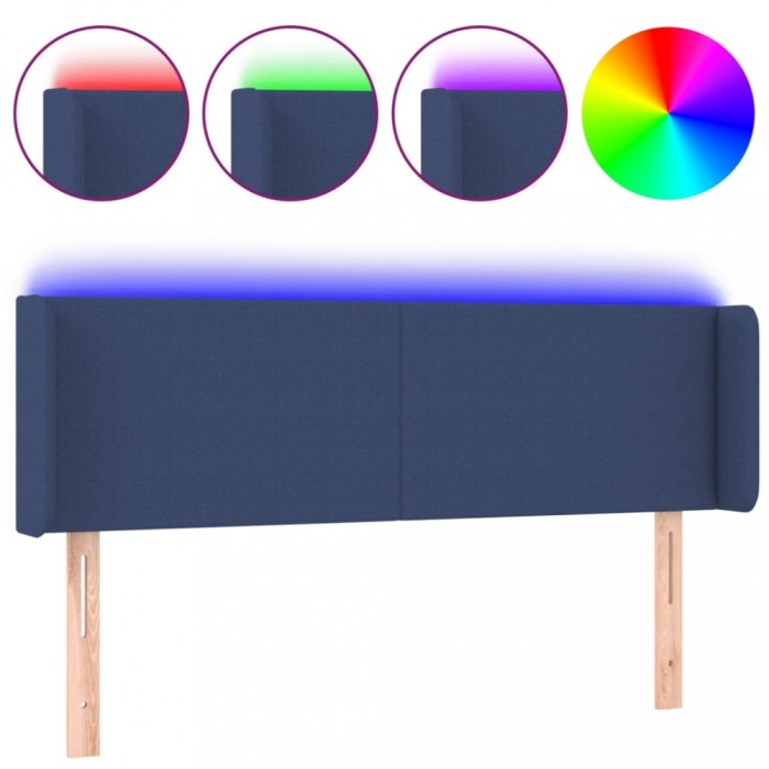 Tablie de pat cu LED, albastru, 147x16x78/88 cm, textil