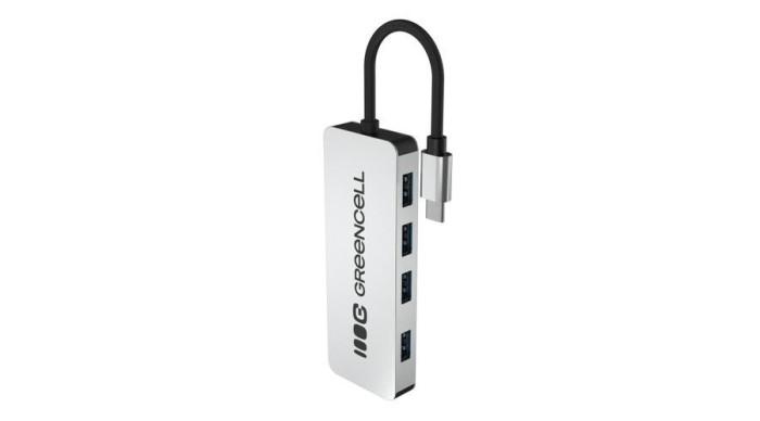 Adaptor Green Cell Basic HUB USB-C 4&icirc;n1 (4&times;USB-A 3.0) &ndash; transfer rapid p&acirc;nă la 5 Gb/s, carcasă din aluminiu