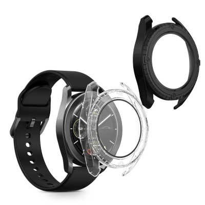Set 2 Huse Kwmobile cu sticla securizata pentru Xiaomi Watch S3, Negru/Transparent, Plastic, KWM000025GV001C foto