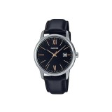 Ceas Unisex Casio MTP-V002L-1B3UDF, Quartz, Analogic, Negru, Curea Piele Neagra, Argintiu, Afisare Data