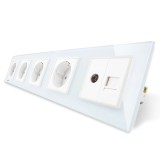 Livolo priză cvintuplă &icirc;ncastrată cu ramă sticlă albă