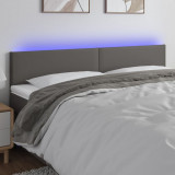 VidaXL Tăblie de pat cu LED, gri, 200x5x78/88 cm, piele ecologică