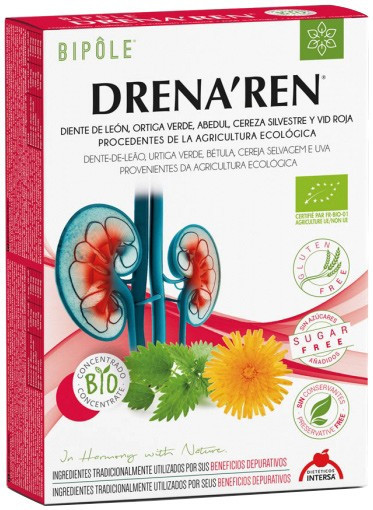 DRENA REN - formula BIO cu Papadie, urzica, mesteacan, cirese salbatice si struguri pentru RINICHI 20X10ML